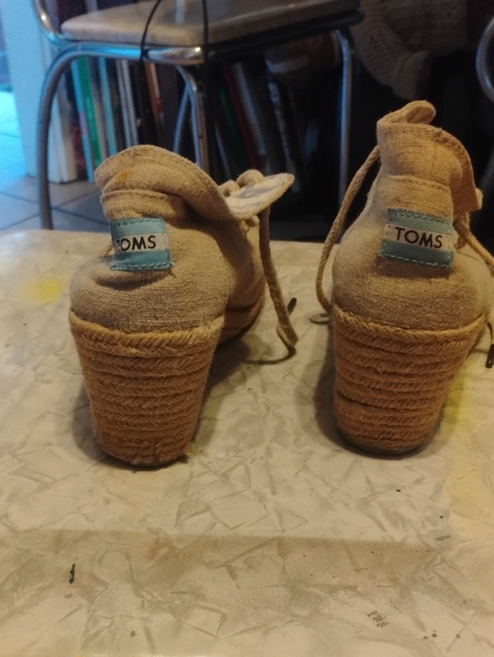 Toms Tan Espadrille Wedge Sandals with Ankle Tie